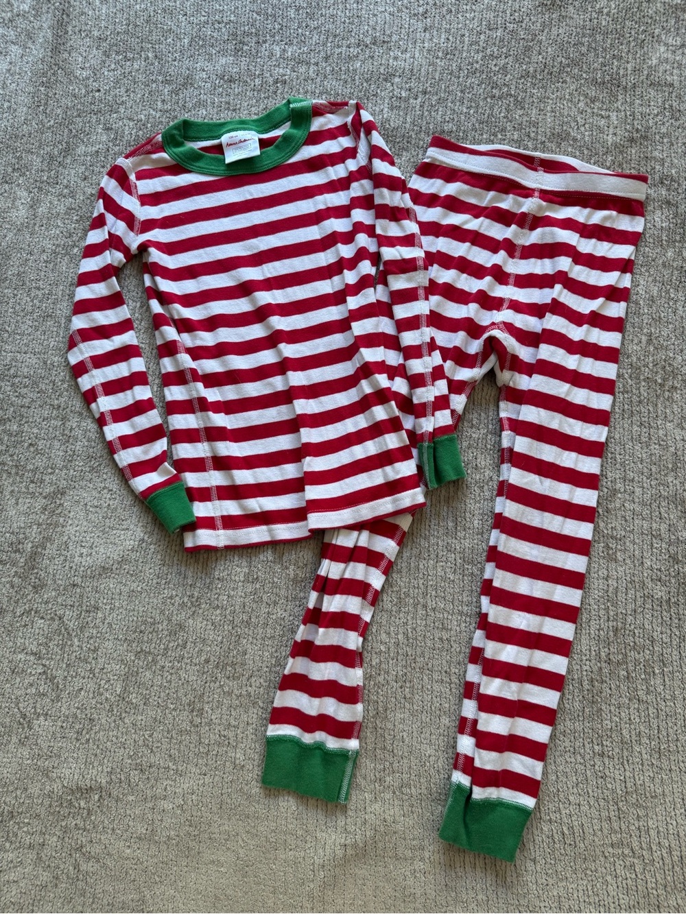 Hanna Andersson Christmas Pajama Set Red White Stripes Green Trim Size 6-7